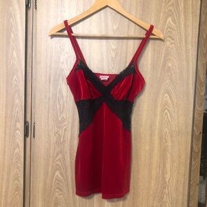 Red Velvet Lace Trim Top